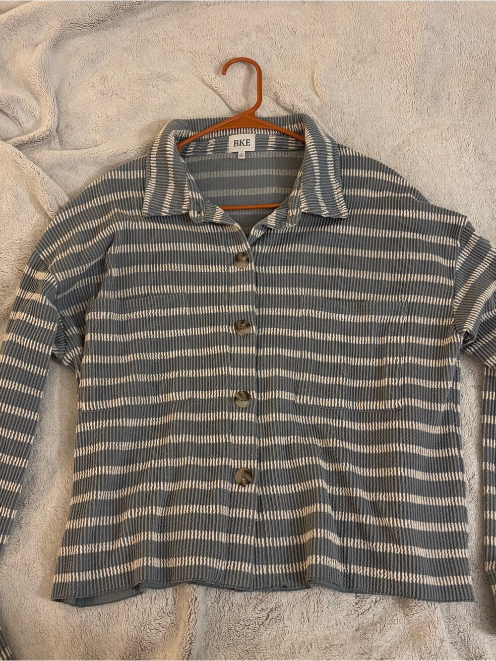 BKE Blue and Cream Striped Button Down Top